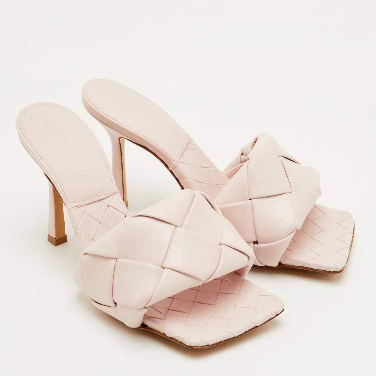 Pre Owned Bottega Veneta Lido Size 37 Light Pink Intrecciato Leather Slide Sandals
