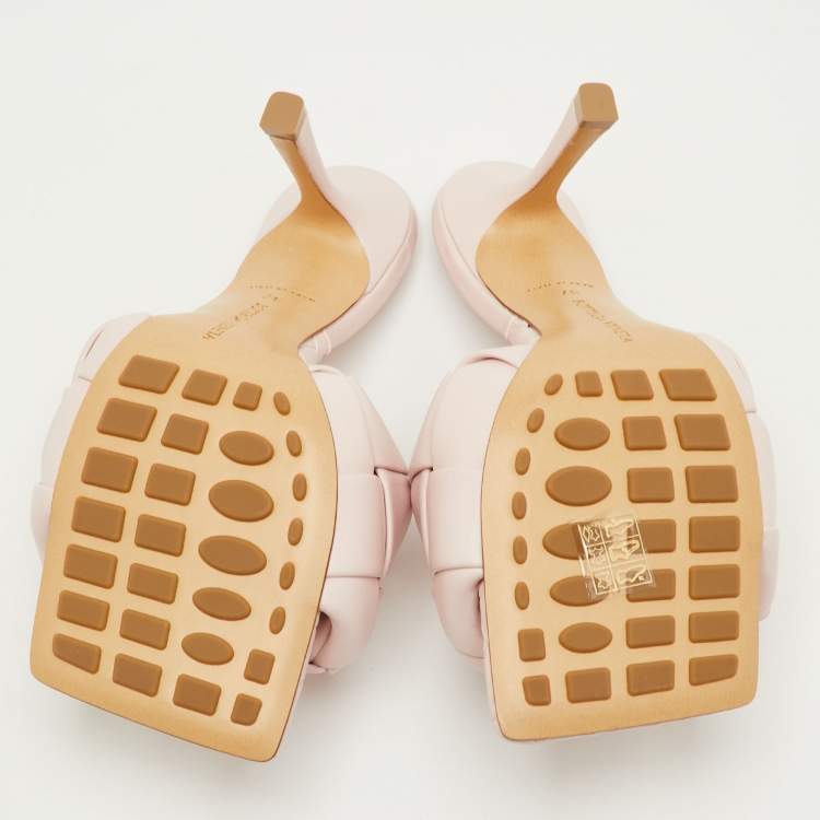 Pre Owned Bottega Veneta Lido Size 37 Light Pink Intrecciato Leather Slide Sandals
