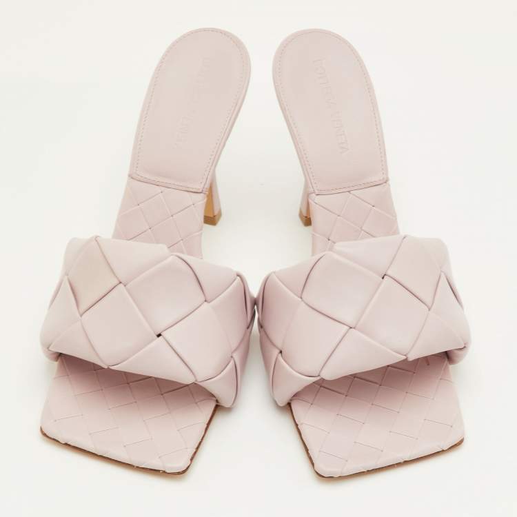 Pre Owned Bottega Veneta Lido Size 39.5 Light Lilac Intrecciato Leather Slide Sandals