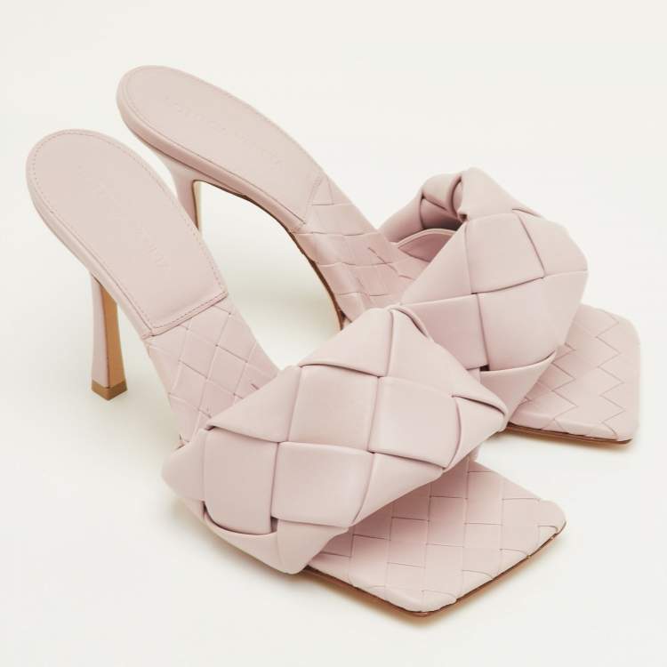 Pre Owned Bottega Veneta Lido Size 39.5 Light Lilac Intrecciato Leather Slide Sandals