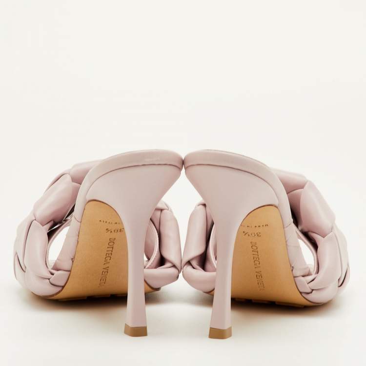 Pre Owned Bottega Veneta Lido Size 39.5 Light Lilac Intrecciato Leather Slide Sandals