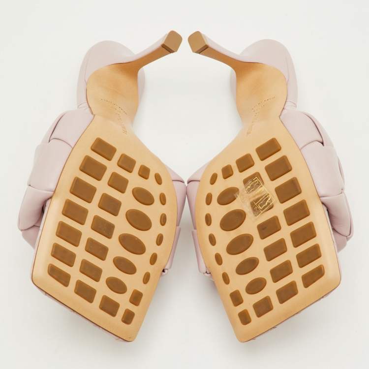 Pre Owned Bottega Veneta Lido Size 39.5 Light Lilac Intrecciato Leather Slide Sandals