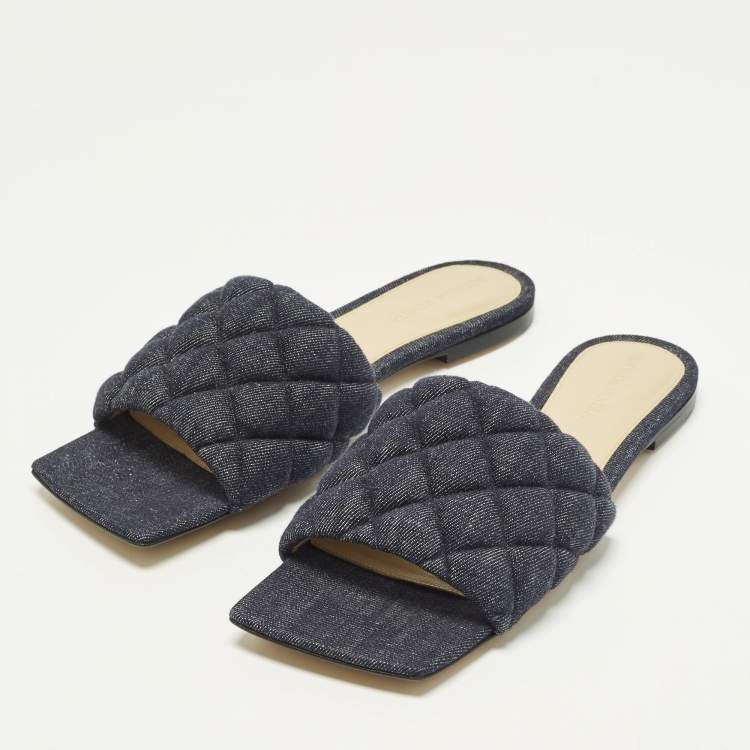 مملوكة مسبقًا Bottega Veneta Lido Size 39 Blue Denim Flat Slides 