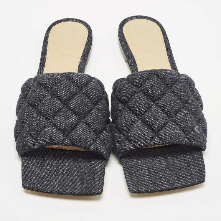 مملوكة مسبقًا Bottega Veneta Lido Size 39 Blue Denim Flat Slides 