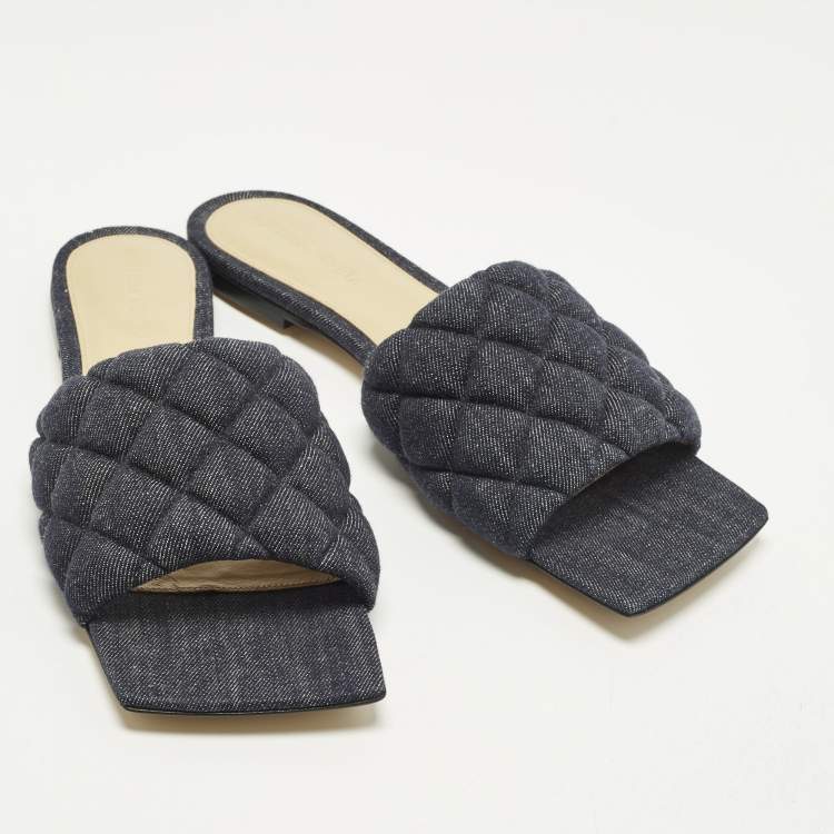 مملوكة مسبقًا Bottega Veneta Lido Size 39 Blue Denim Flat Slides 