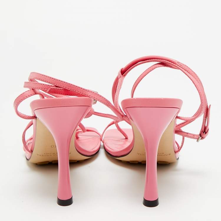 Pre Owned Bottega Veneta Size 40 Pink Leather Square Toe Ankle Strap Sandals