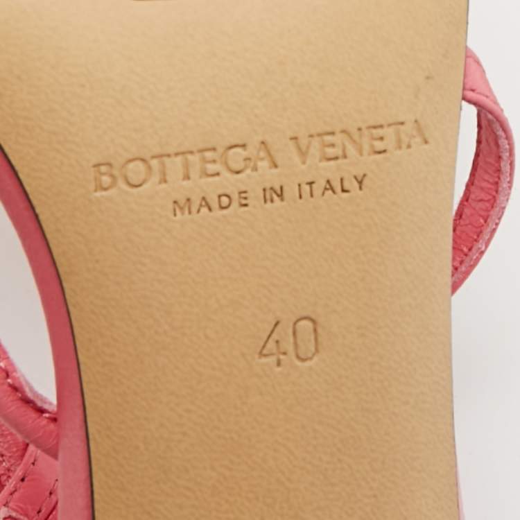 Pre Owned Bottega Veneta Size 40 Pink Leather Square Toe Ankle Strap Sandals