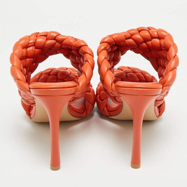 مملوكة مسبقًا Bottega Veneta Curve Size 37.5 Orange Intrecciato Leather Slide Sandals