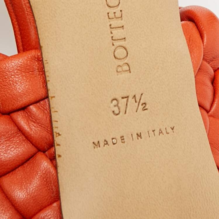 مملوكة مسبقًا Bottega Veneta Curve Size 37.5 Orange Intrecciato Leather Slide Sandals