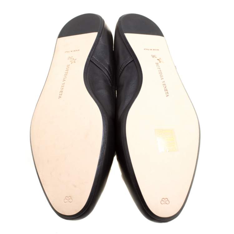 Pre Owned Bottega Veneta Black Intrecciato Detail Leather Bow Ballet Flats Size 36