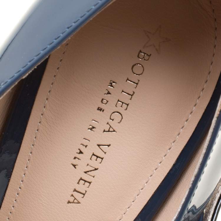 Pre Owned Bottega Veneta Slate Grey Patent Leather Bette Cap Toe Mary Jane Pumps Size 36.5