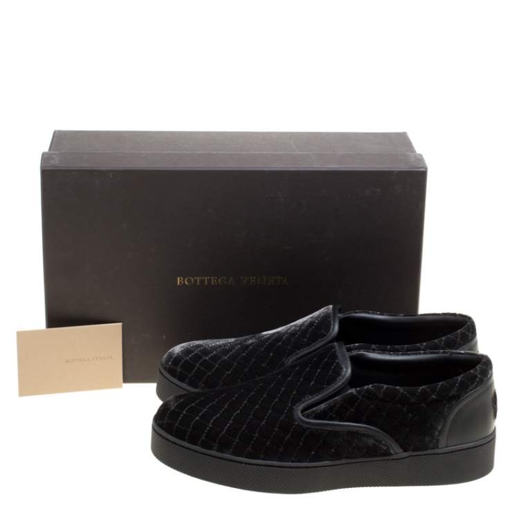 Pre Owned Bottega Veneta Black Quilted Velvet Dodger Intrecciato Slip On Sneakers Size 36