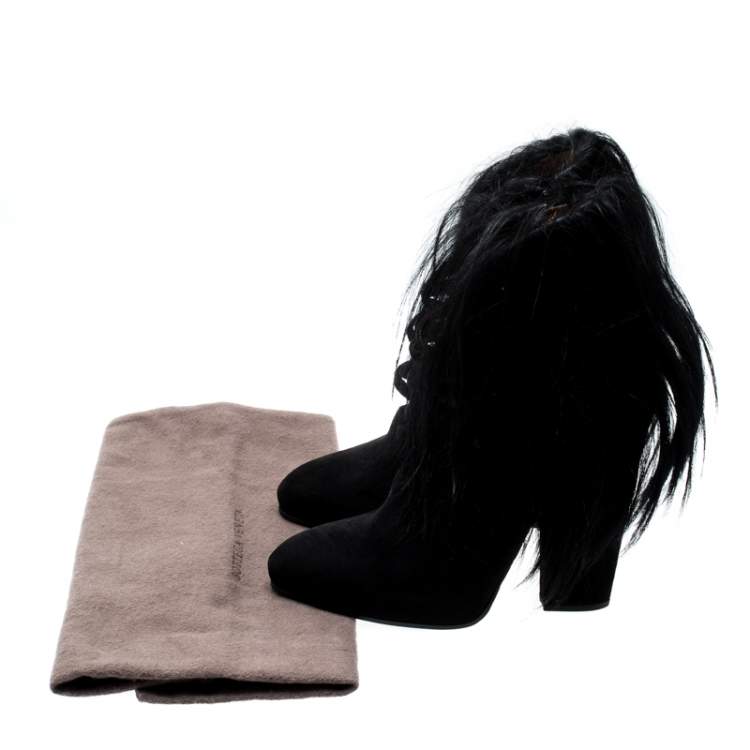 Pre Owned Bottega Veneta Black Suede and Fur Criss Cross Ankle Boots Size 38