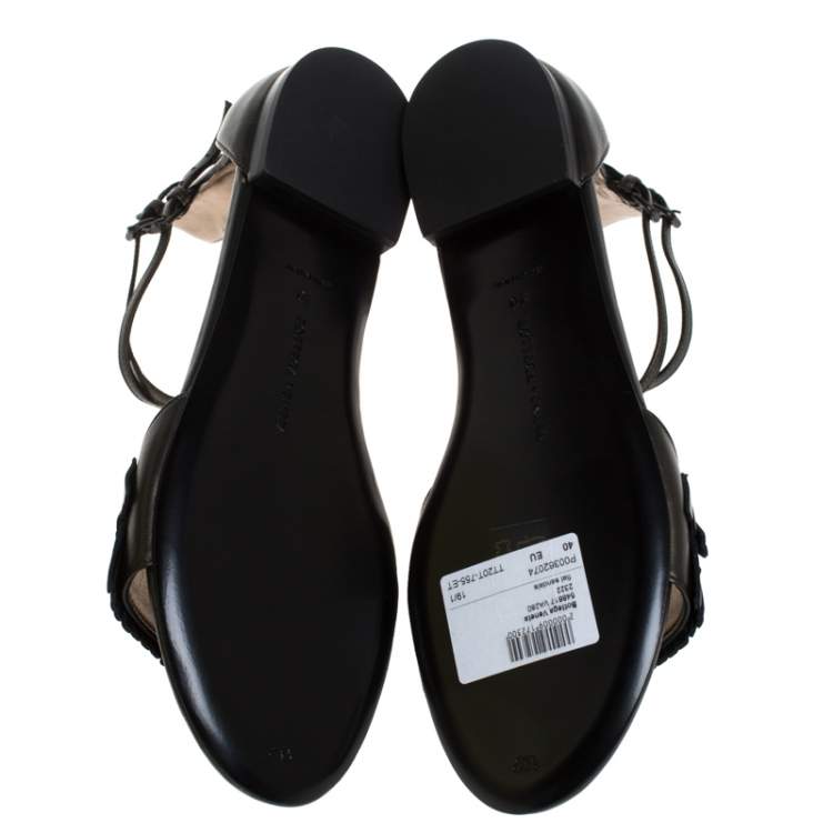 Pre Owned Bottega Veneta Multicolor Intrecciato And Fringe Detail Leather Ankle Strap Flats Size 40