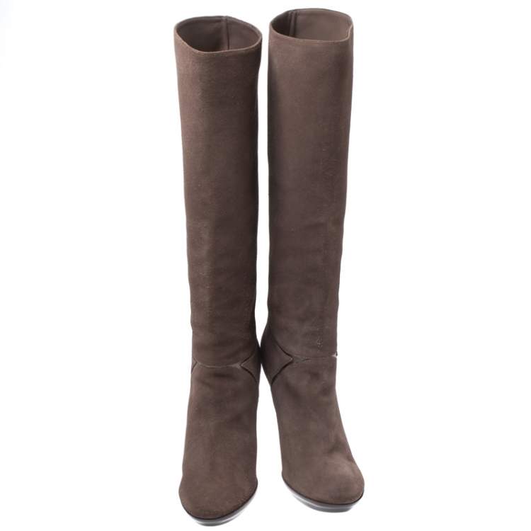 Pre Owned Bottega Veneta Grey Suede Mid Calf Boots Size 38.5