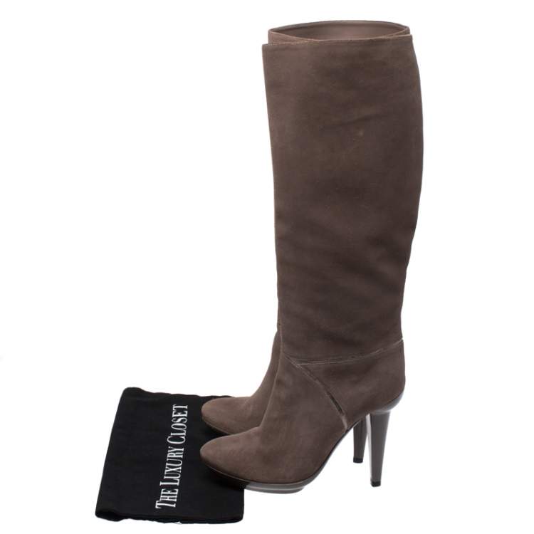 Pre Owned Bottega Veneta Grey Suede Mid Calf Boots Size 38.5