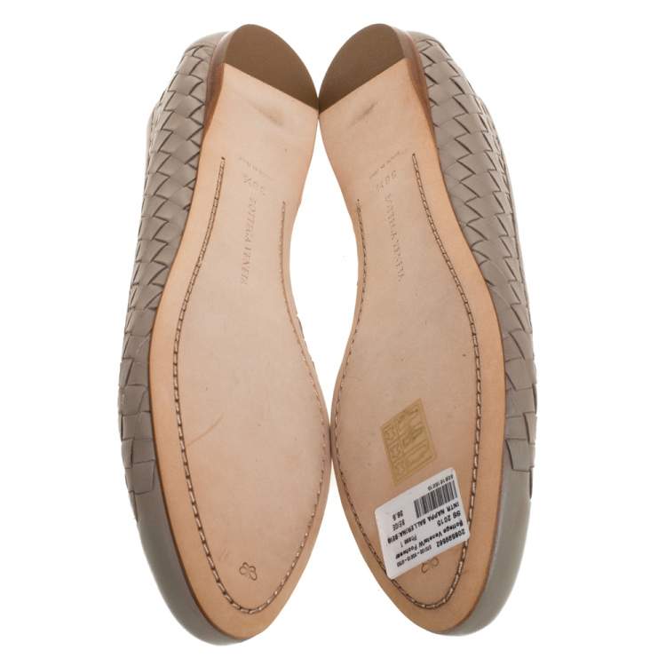 Pre Owned Bottega Veneta Beige Intrecciato Leather Ballet Flats Size 38.5