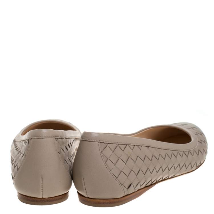 Pre Owned Bottega Veneta Beige Intrecciato Leather Ballet Flats Size 38.5