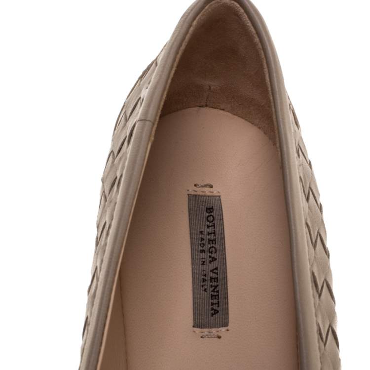 Pre Owned Bottega Veneta Beige Intrecciato Leather Ballet Flats Size 38.5