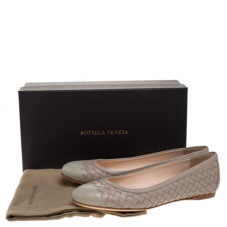 Pre Owned Bottega Veneta Beige Intrecciato Leather Ballet Flats Size 38.5