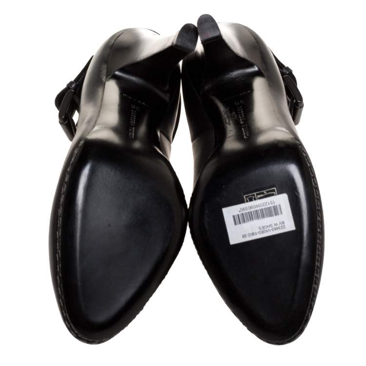 Pre Owned Bottega Veneta Black Leather Braided Platform Ankle Strap Pumps Size 38