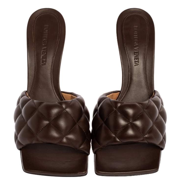 Pre Owned Bottega Veneta Brown Leather Padded Slide Sandals Size 37