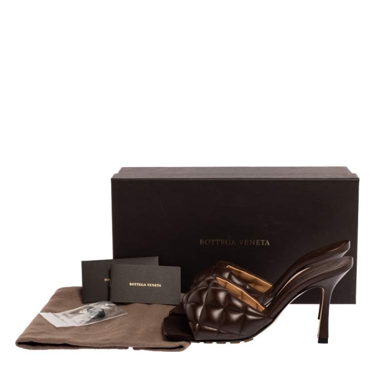 Pre Owned Bottega Veneta Brown Leather Padded Slide Sandals Size 37
