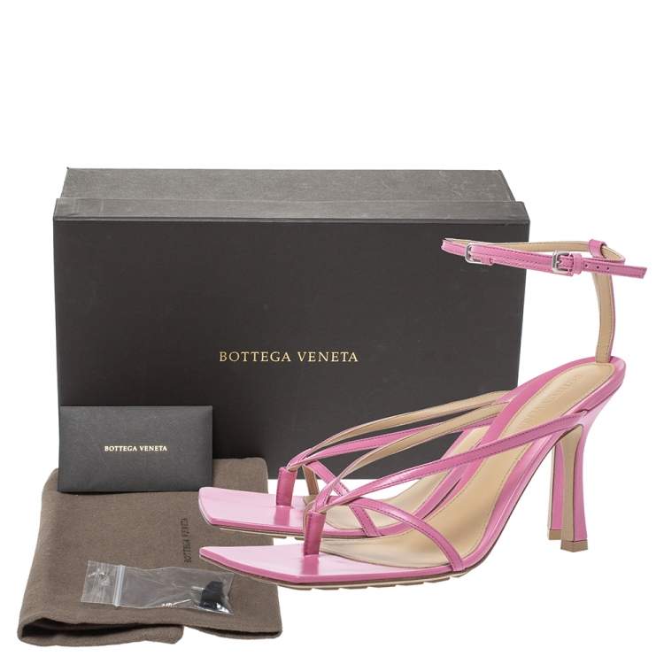Pre Owned Bottega Veneta Pink Leather Square Toe Ankle Strap Sandals Size 39