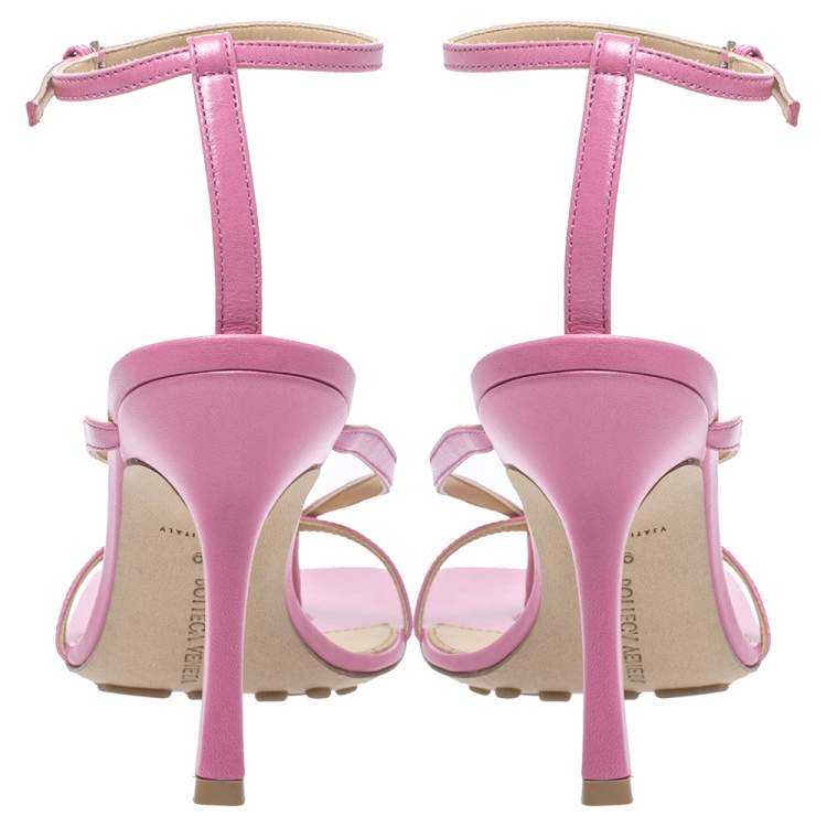 Pre Owned Bottega Veneta Pink Leather Square Toe Ankle Strap Sandals Size 39