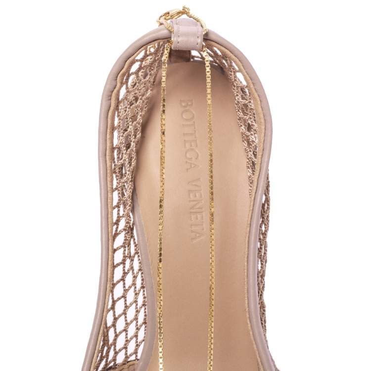 Pre Owned Bottega Veneta Beige Mesh Square Toe Chain Detail Pumps Size 37.5 
