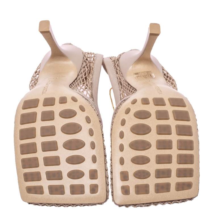 Pre Owned Bottega Veneta Beige Mesh Square Toe Chain Detail Pumps Size 37.5 