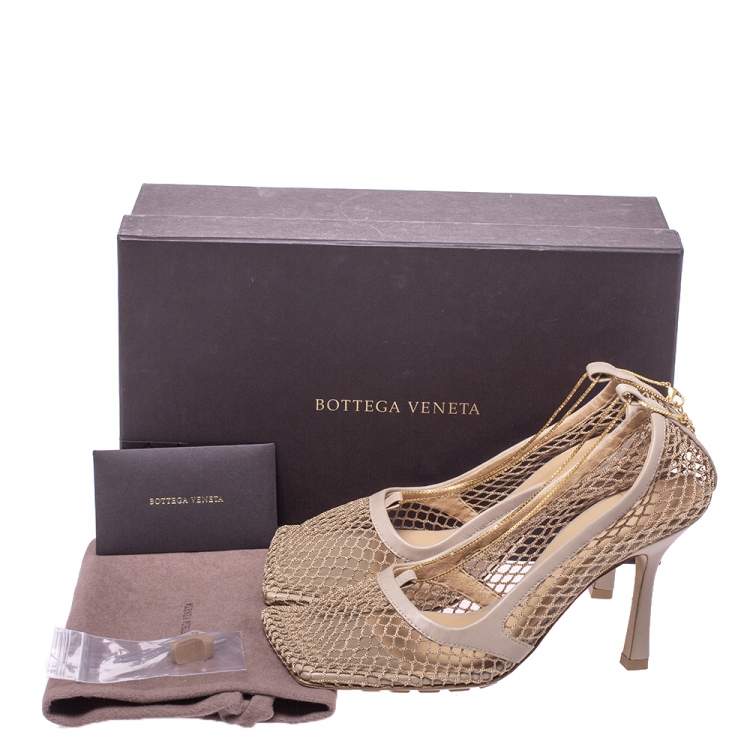 Pre Owned Bottega Veneta Beige Mesh Square Toe Chain Detail Pumps Size 37.5 