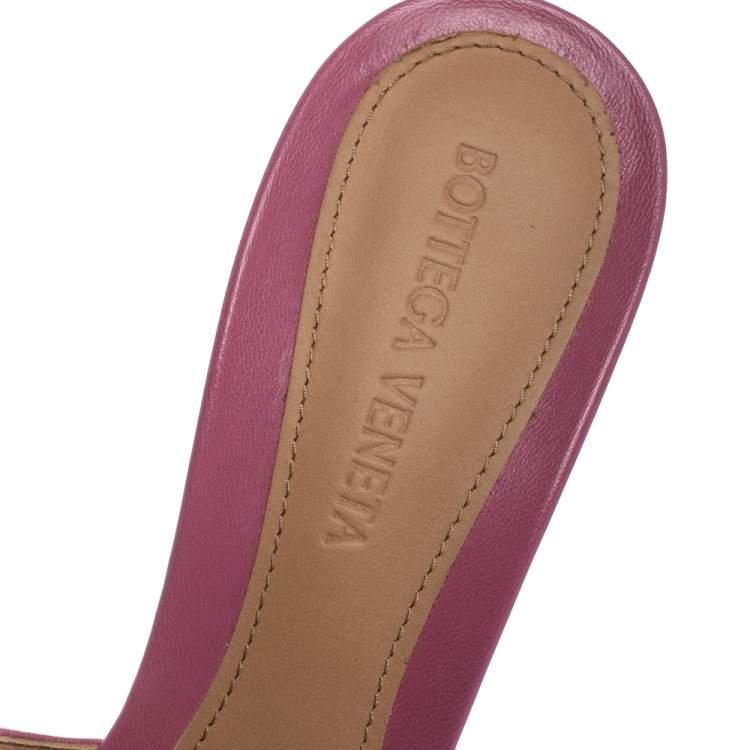 Pre Owned Bottega Veneta Pink Leather Stretch Square Toe Slide Sandals Size 37.5