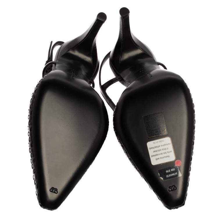Pre Owned Bottega Veneta Black Woven Leather Slingback Sandals Size 37