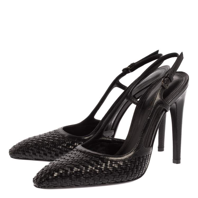 Pre Owned Bottega Veneta Black Woven Leather Slingback Sandals Size 37