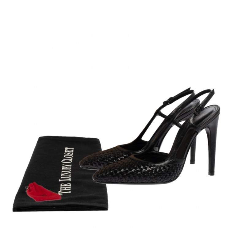 Pre Owned Bottega Veneta Black Woven Leather Slingback Sandals Size 37