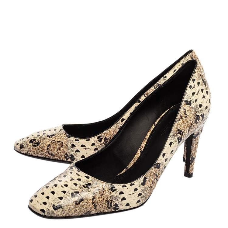Pre Owned Bottega Veneta Tri Color Python Leather Square Toe Pumps Size 37.5