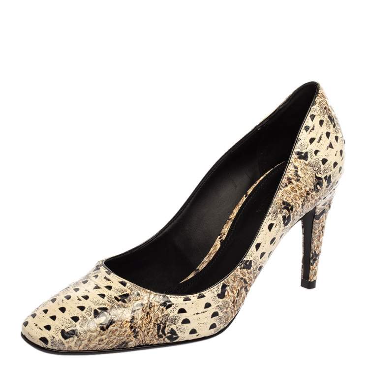 Pre Owned Bottega Veneta Tri Color Python Leather Square Toe Pumps Size 37.5