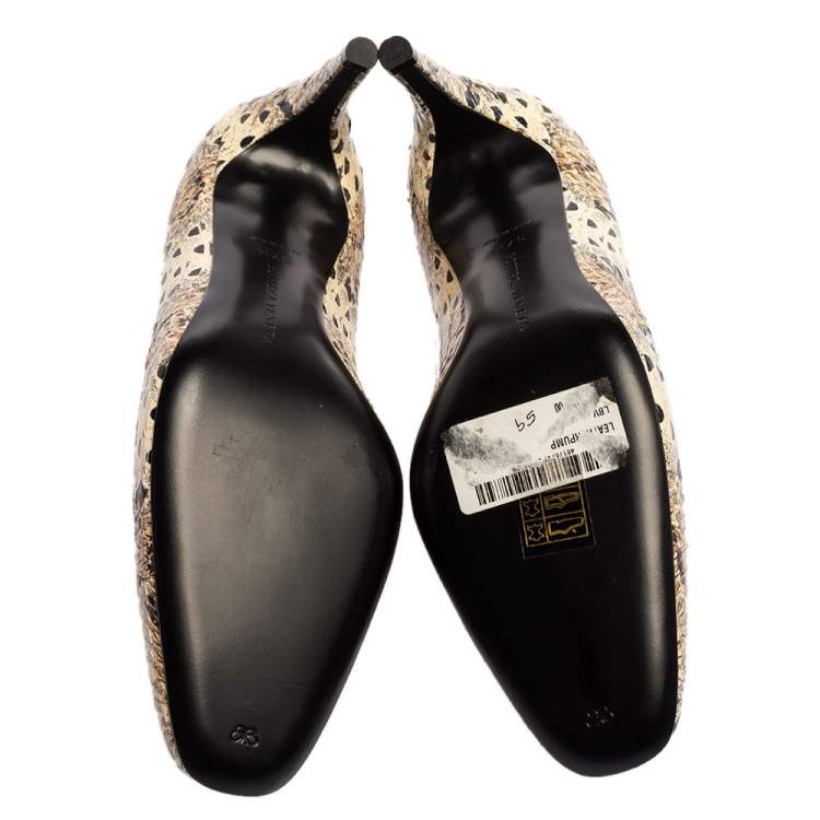 Pre Owned Bottega Veneta Tri Color Python Leather Square Toe Pumps Size 37.5