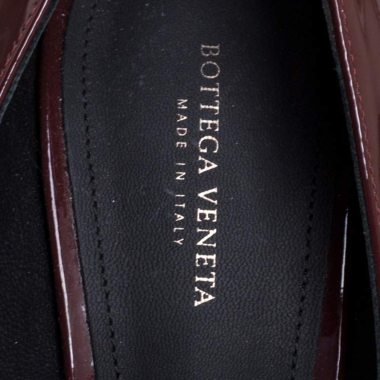 Pre Owned Bottega Veneta Burgundy Patent Leather Intrecciato Detail Block Heel Pumps Size 38
