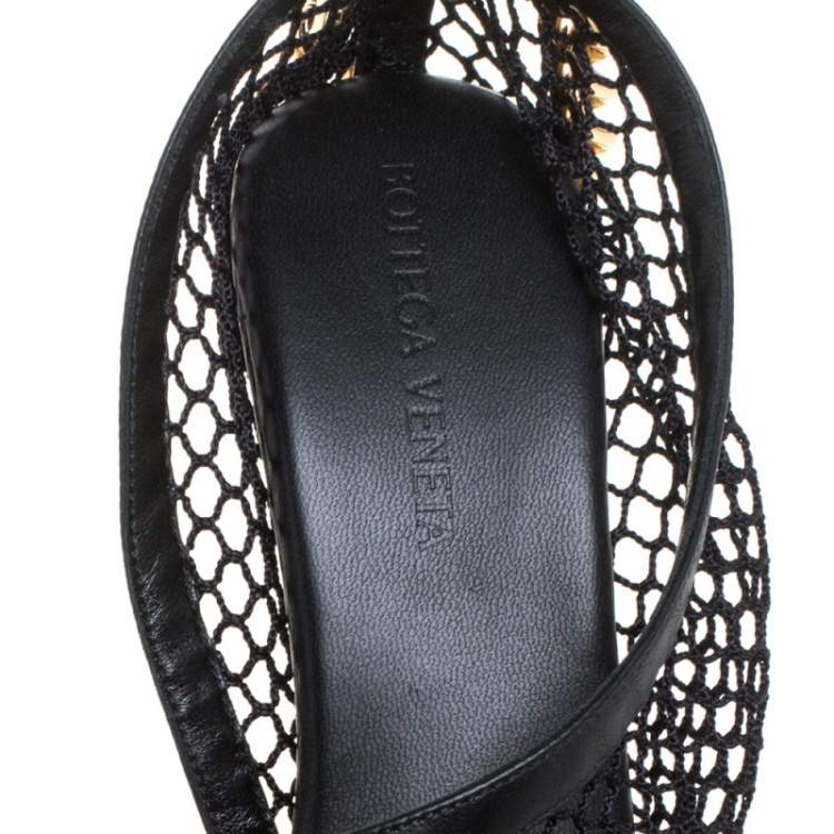 Pre Owned Bottega Veneta Black Mesh And Leather Trims Chain Embellished Ankle Cuff Pumps Size 36