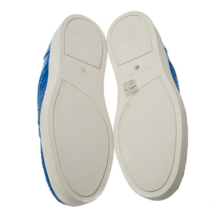 Pre Owned Bottega Veneta Blue Intrecciato Leather Dodger Slip On Sneakers Size 41