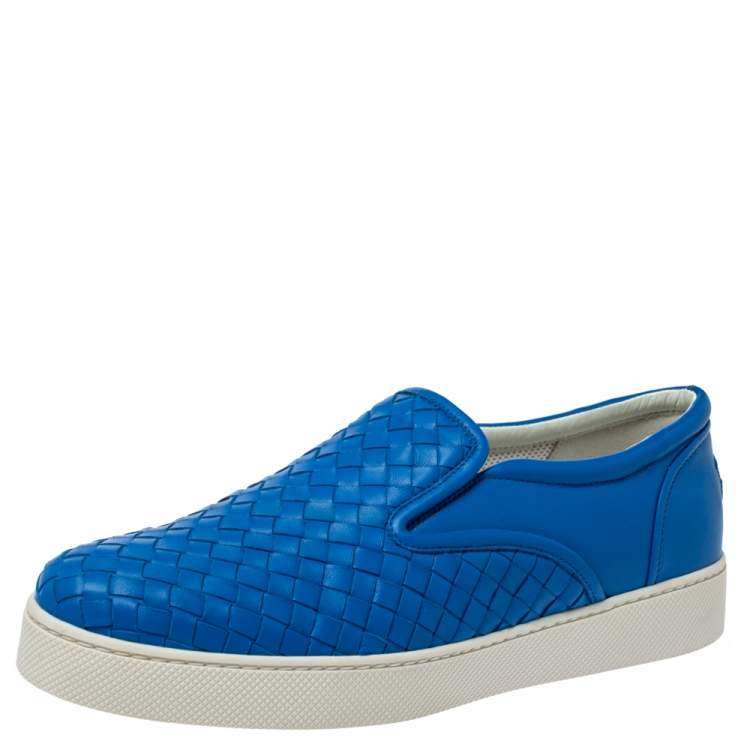 Pre Owned Bottega Veneta Blue Intrecciato Leather Dodger Slip On Sneakers Size 41