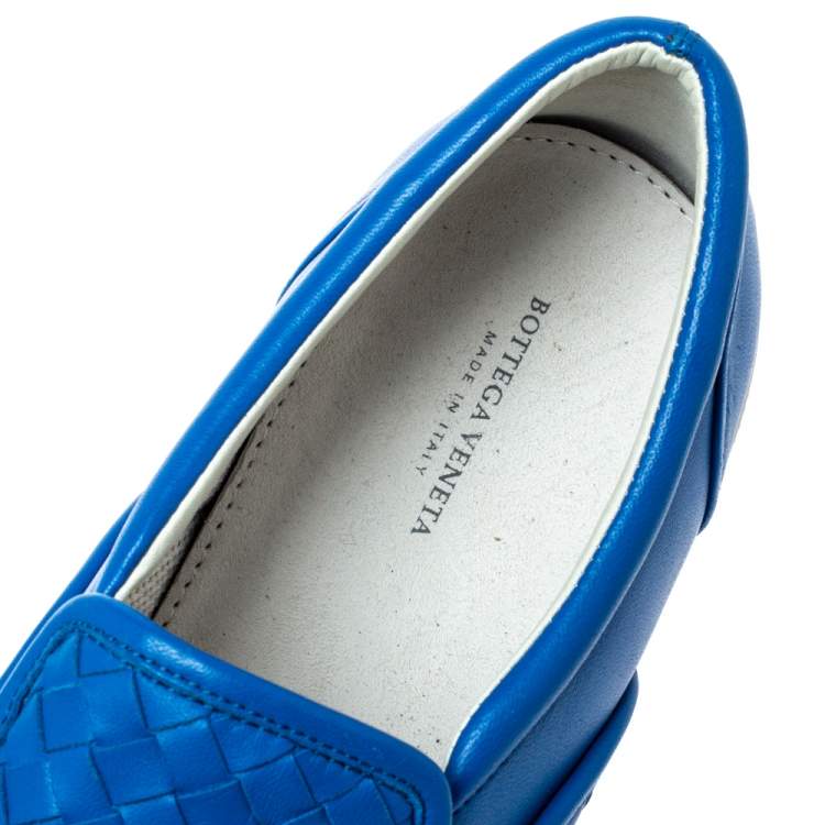 Pre Owned Bottega Veneta Blue Intrecciato Leather Dodger Slip On Sneakers Size 41