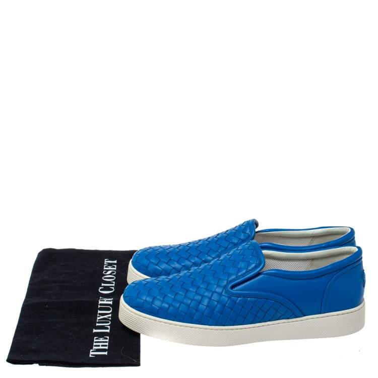 Pre Owned Bottega Veneta Blue Intrecciato Leather Dodger Slip On Sneakers Size 41