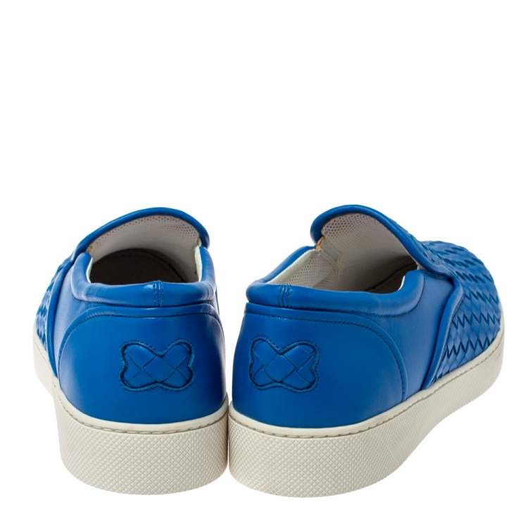 Pre Owned Bottega Veneta Blue Intrecciato Leather Dodger Slip On Sneakers Size 41