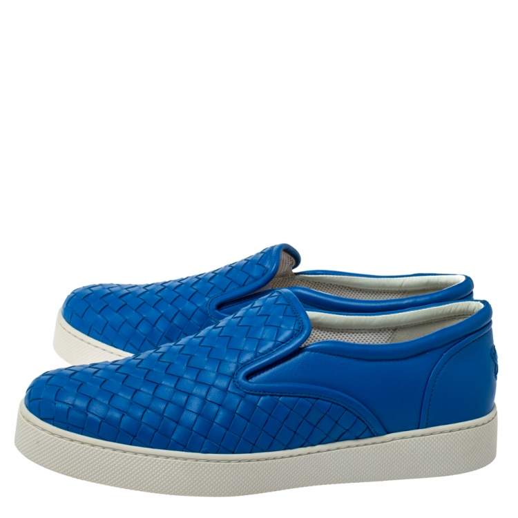 Pre Owned Bottega Veneta Blue Intrecciato Leather Dodger Slip On Sneakers Size 41