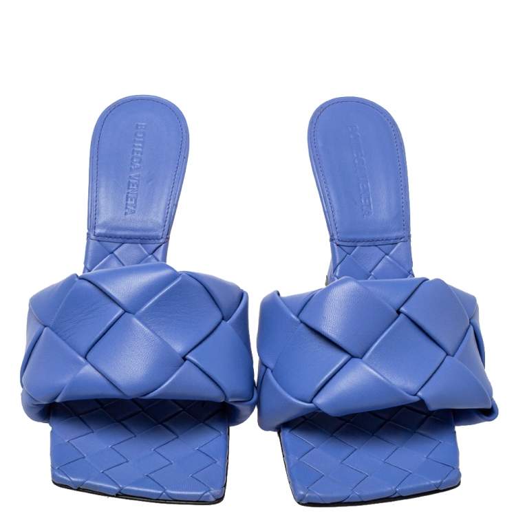 Pre Owned Bottega Veneta Blue Leather Lido Slide Sandals Size 38