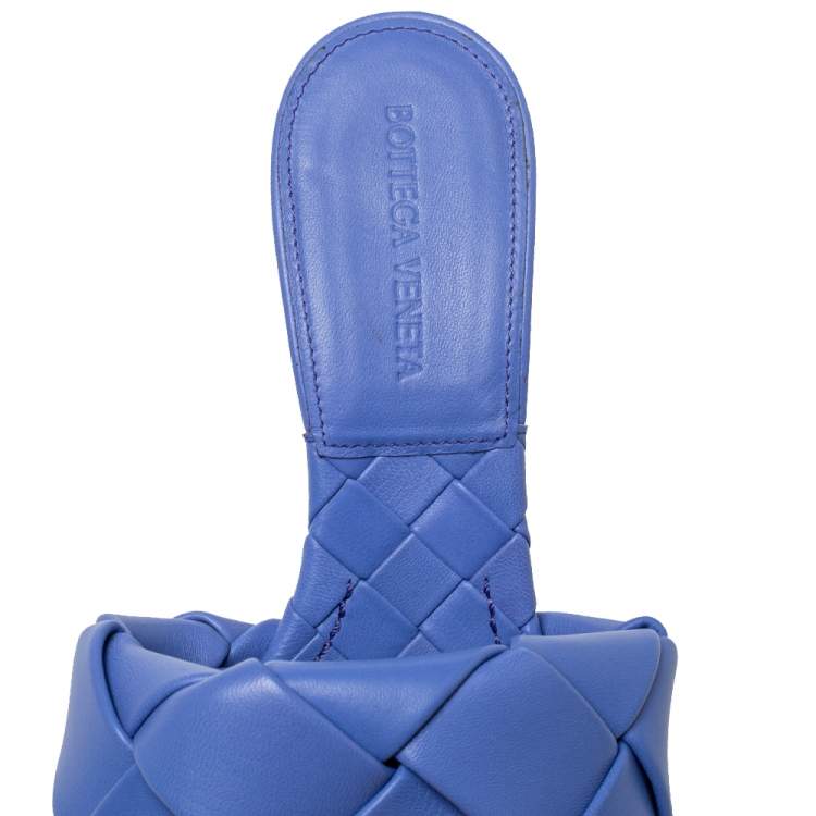 Pre Owned Bottega Veneta Blue Leather Lido Slide Sandals Size 38