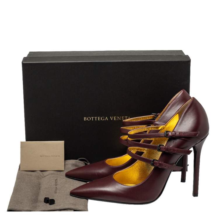 Pre Owned Bottega Veneta Burgundy Leather Strappy Mary Jane Pumps Size 41
